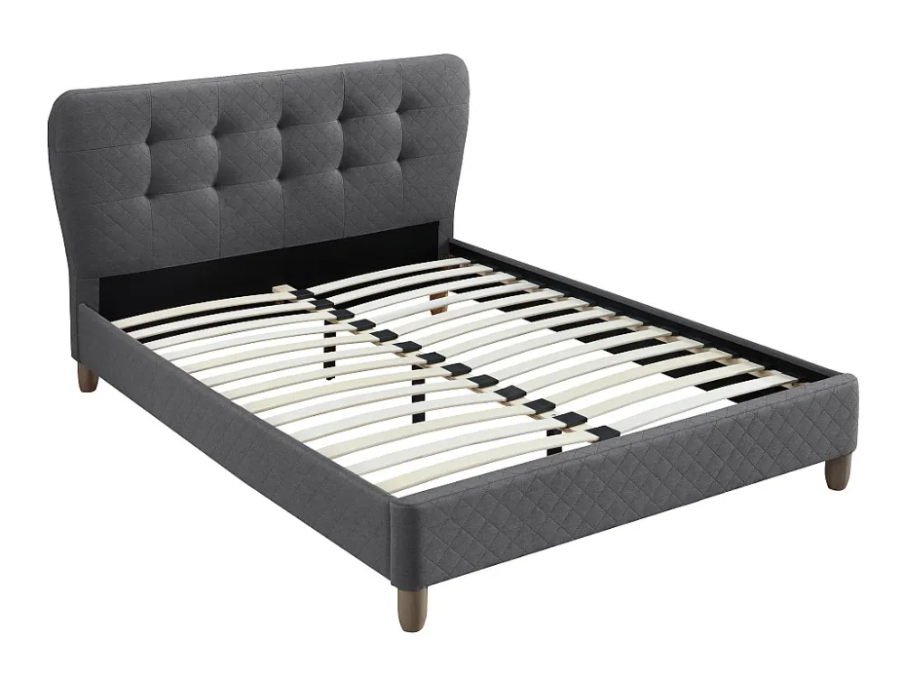 Bed 140 x 190 cm met gecapitonneerd hoofdbord - Stof - Grijs + matras - ELIDE - Koop nu
