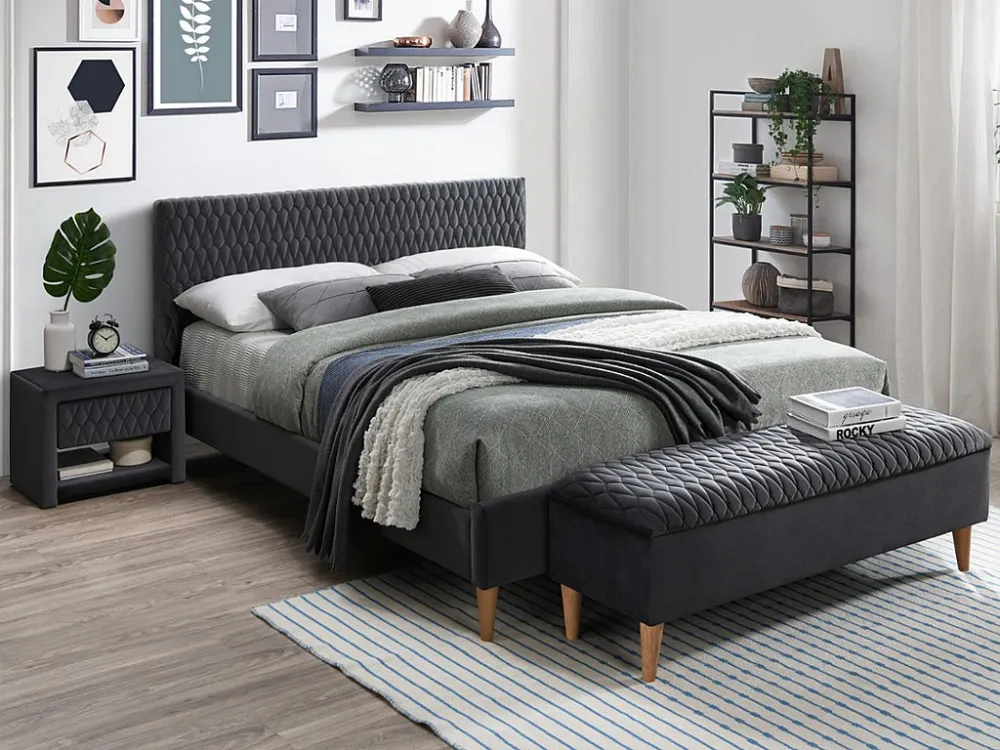 Bed DANIELE hoofdbord - 140x190cm - Fluweel - Grijs - Koop