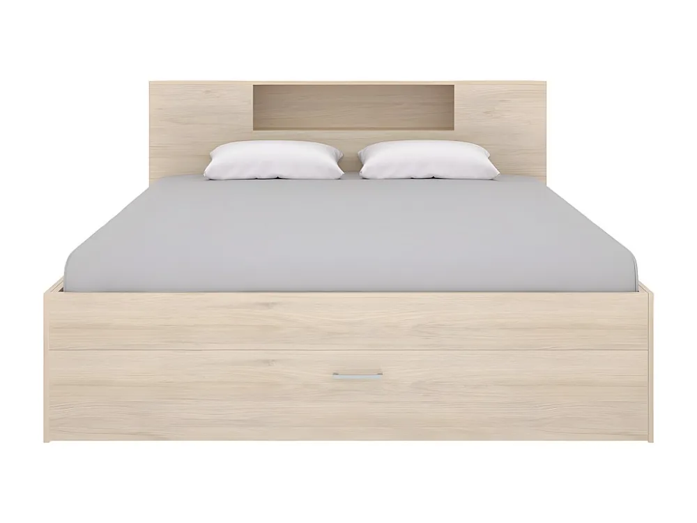 Bed LEANDRE met hoofdbord, opbergruimte en lades - 140x190 cm - Kleur: eiken