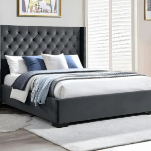 Bed MASSIMO gevoerd hoofdeinde - 160 x 200 cm - Fluweel - Grijs