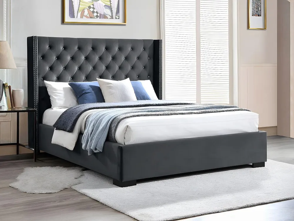 Bed MASSIMO gevoerd hoofdeinde - 160 x 200 cm - Fluweel - Grijs