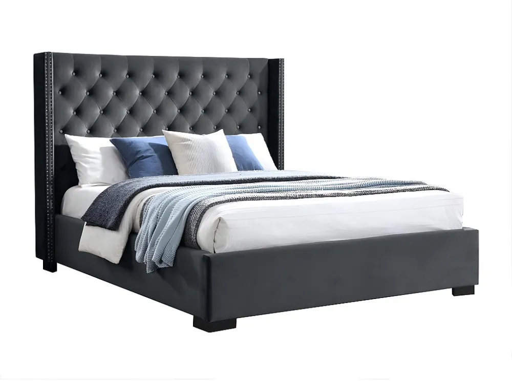 Bed MASSIMO gevoerd hoofdeinde - 160 x 200 cm - Fluweel - Grijs