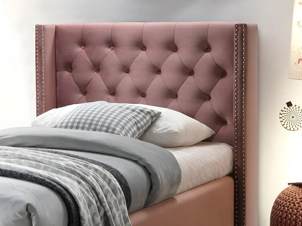 Bed MASSIMO hoofdeinde met capitons - 90x200 - Roze fluweel