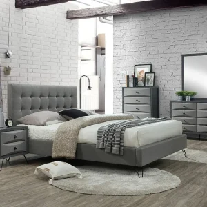 Bed met gewatteerd hoofdbord COSTANZA - 140 cm – Grijs