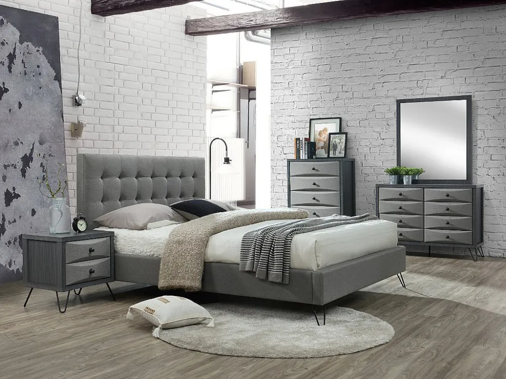 Bed met gewatteerd hoofdbord COSTANZA - 140 cm – Grijs