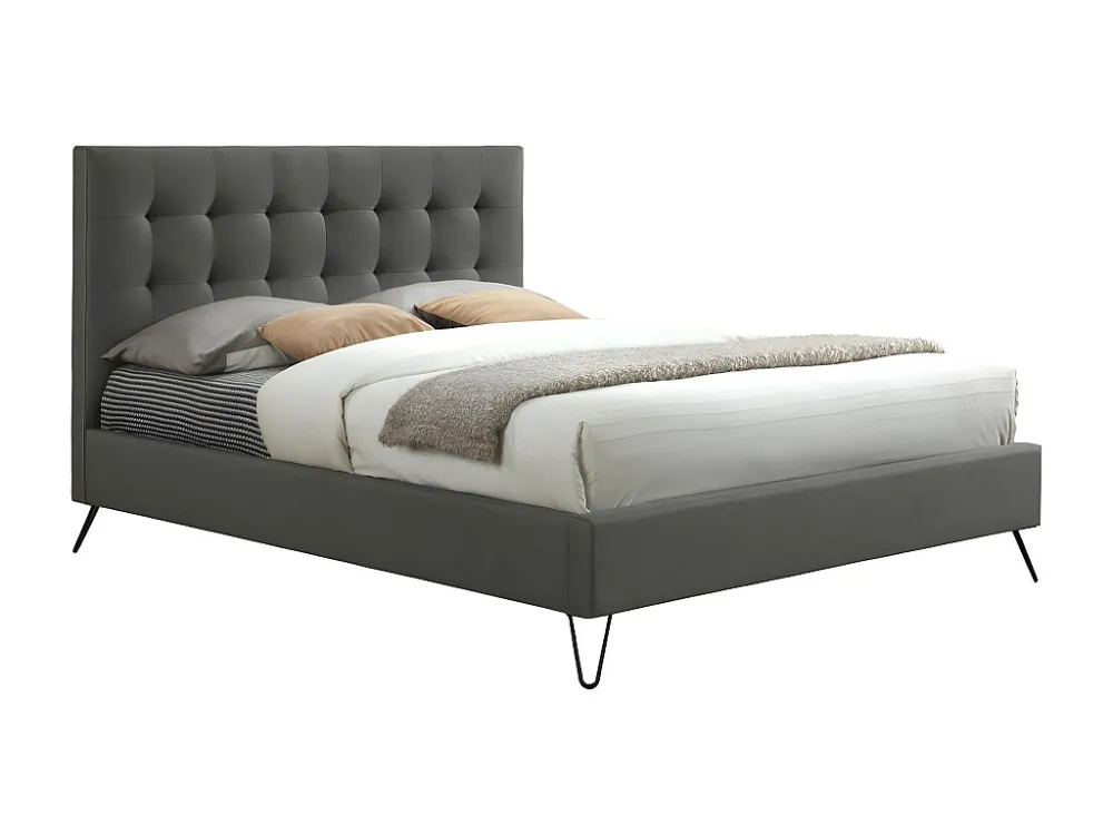 Bed met gewatteerd hoofdbord COSTANZA - 140 cm – Grijs