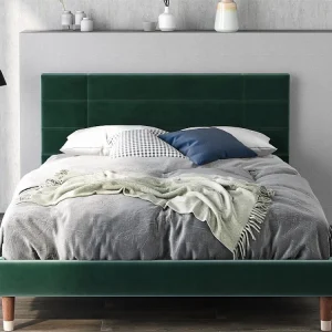 Bed met hoofdeinde - 140 x 200 cm - fluweel - groen