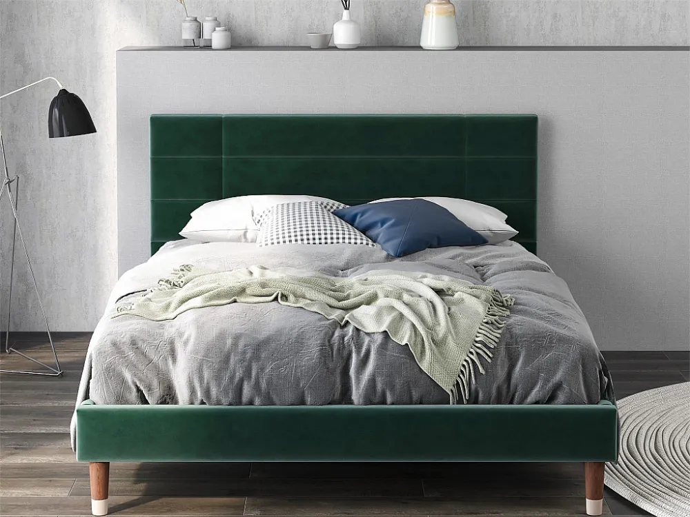 Bed met hoofdeinde - 140 x 200 cm - fluweel - groen