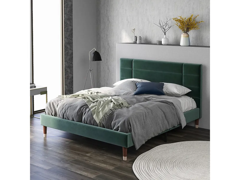 Bed met hoofdeinde - 140 x 200 cm - fluweel - groen