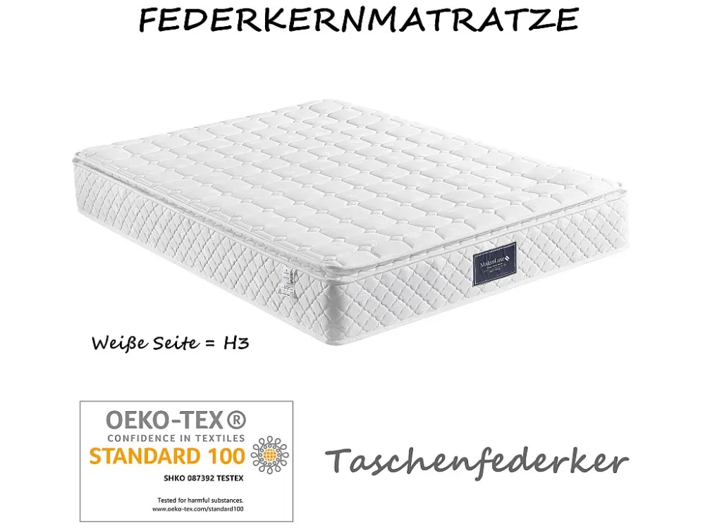 Bed met hoofdeinde - 140 x 200 cm - linnen stof - zwart + matras