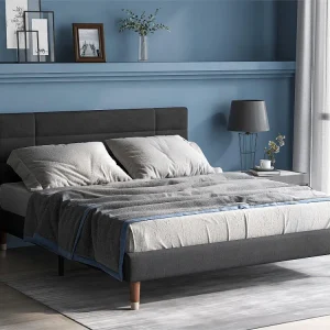 Bed met hoofdeinde - 140 x 200 cm - linnen stof - grijs