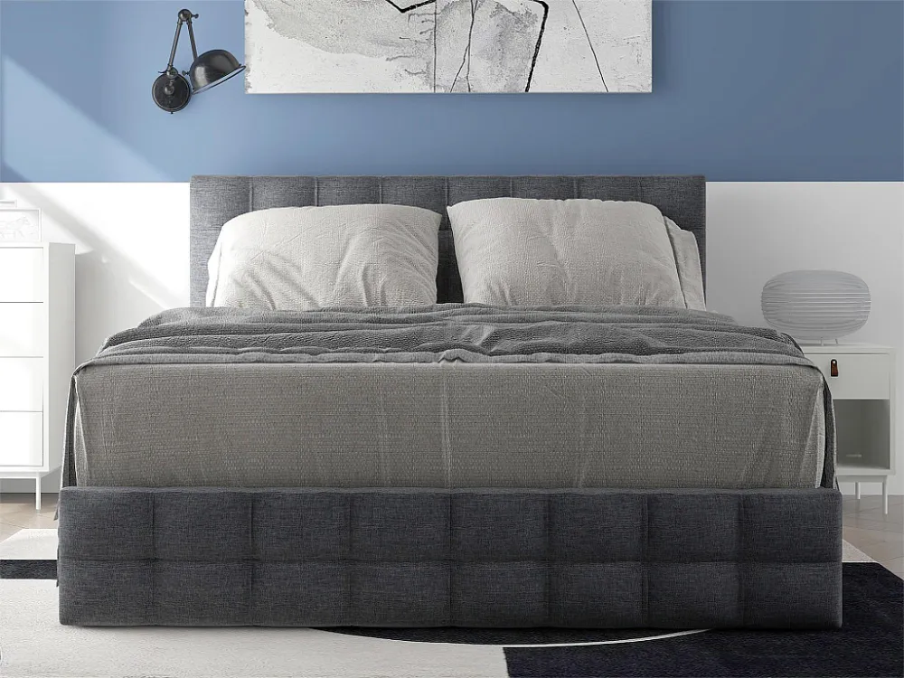 Bed met hoofdeinde en 4 lades - 140 x 200 cm - linnen stof - grijs