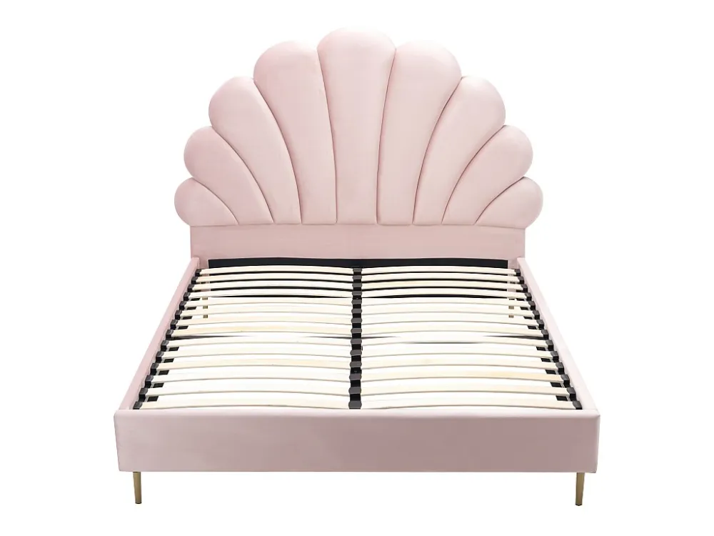 Bed met hoofdeinde schelpvorm - 160 x 200 cm - Met roze fluwelen bekleding - LIVAYA