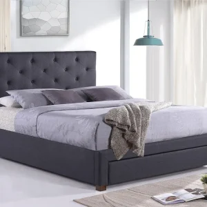 Bed met lades en hoofdbord AGOSTINI - stof - 160 x 200 cm - Grijs