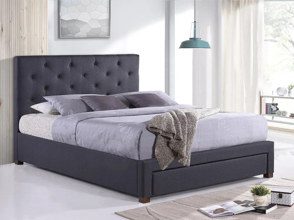 Bed met lades en hoofdbord AGOSTINI - stof - 160 x 200 cm - Grijs