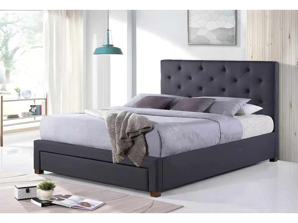 Bed met lades en hoofdbord AGOSTINI - stof - 160 x 200 cm - Grijs