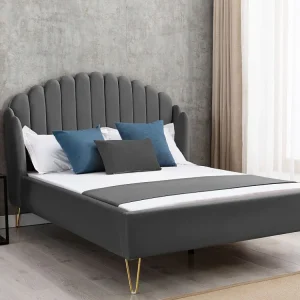 Bed SAGALI met glooiend hoofdeinde - 160 x 200 cm - Fluweel - Grijs