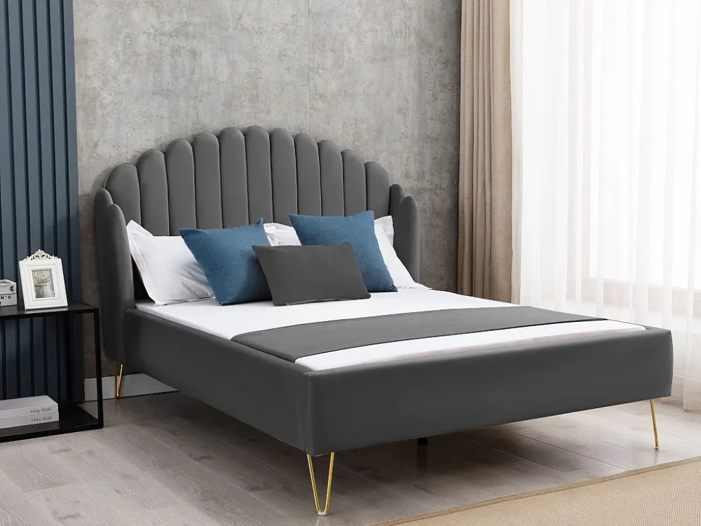 Bed SAGALI met glooiend hoofdeinde - 160 x 200 cm - Fluweel - Grijs