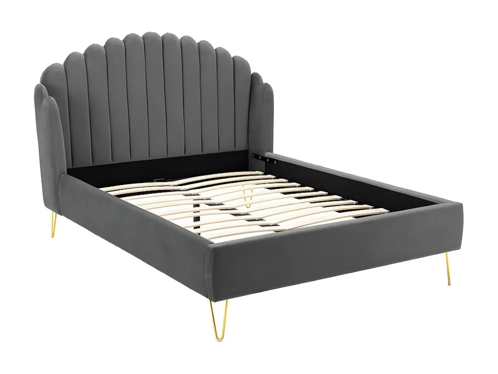 Bed SAGALI met glooiend hoofdeinde - 160 x 200 cm - Fluweel - Grijs