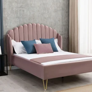 Bed SAGALI met glooiend hoofdeinde - 160 x 200 cm - Fluweel - Antiek roze