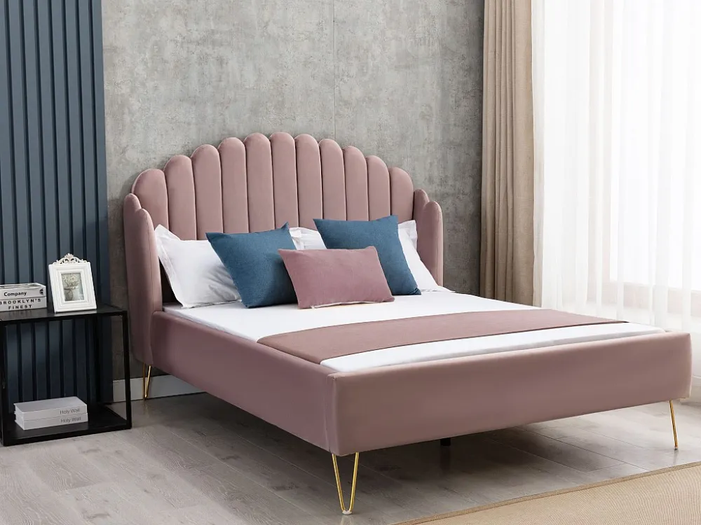 Bed SAGALI met glooiend hoofdeinde - 160 x 200 cm - Fluweel - Antiek roze