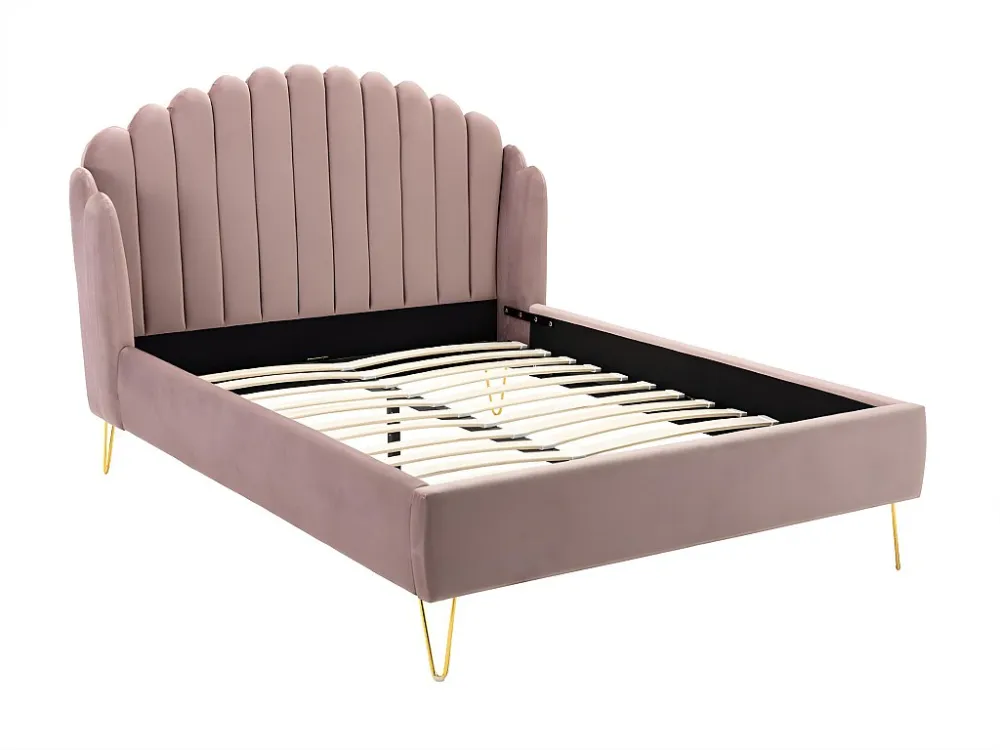 Bed SAGALI met glooiend hoofdeinde - 160 x 200 cm - Fluweel - Antiek roze