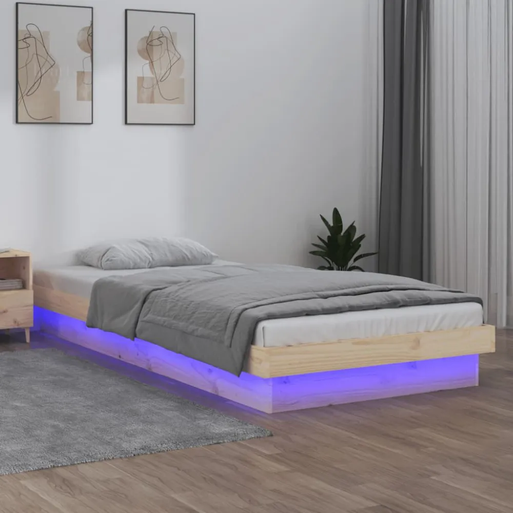 Bedframe LED massief hout 100x200 cm