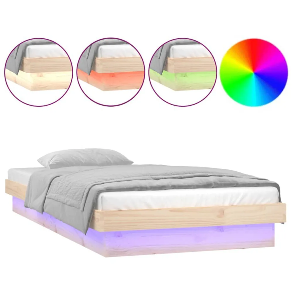 Bedframe LED massief hout 100x200 cm