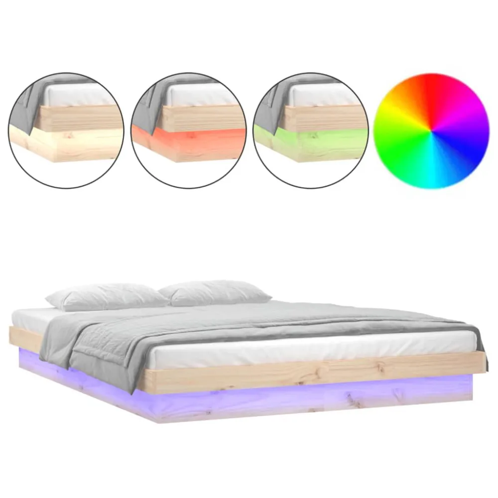 Bedframe LED massief hout 140x200 cm