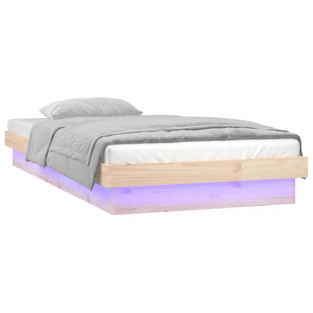 Bedframe LED massief hout 90x200 cm