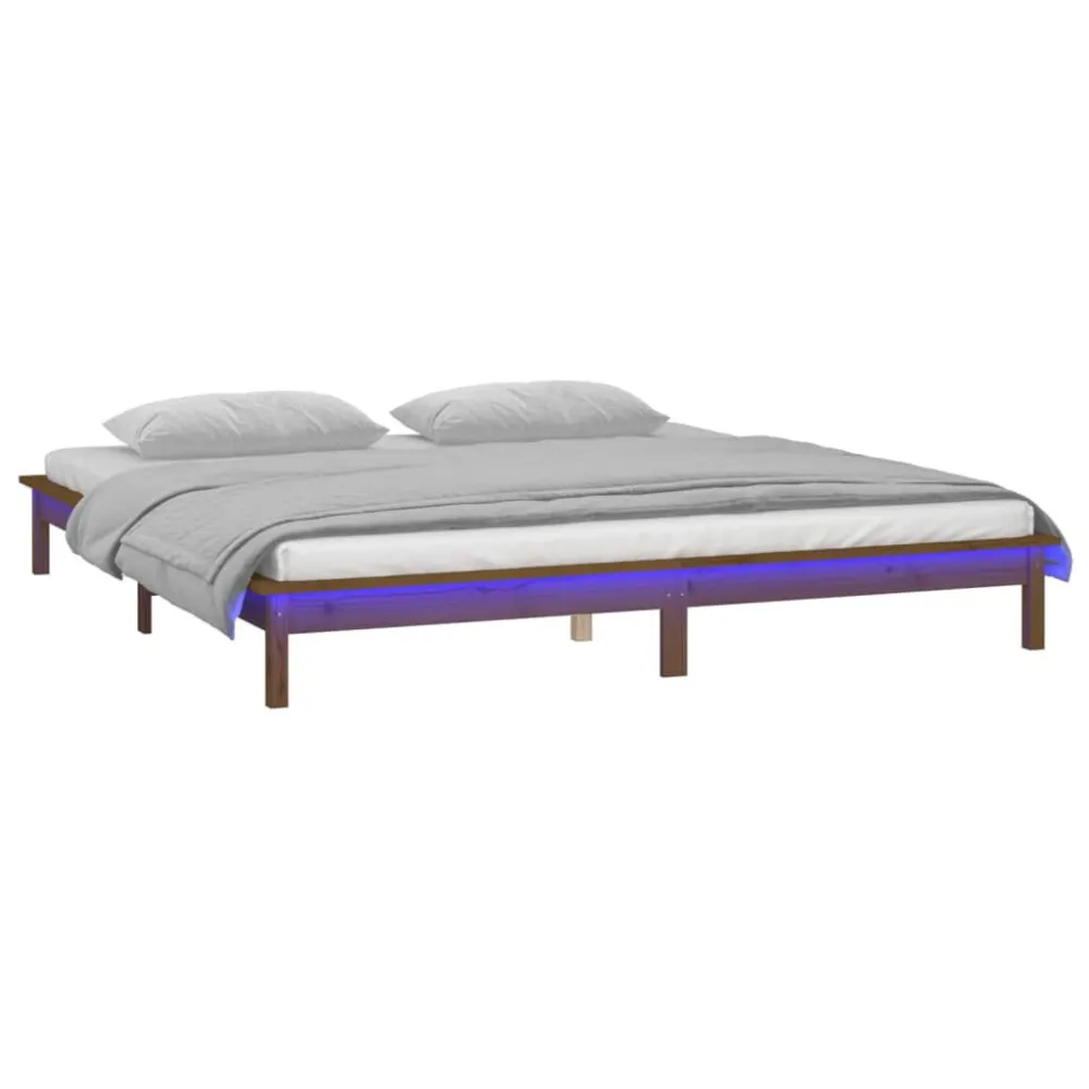 Bedframe LED massief hout honingbruin 120x200 cm