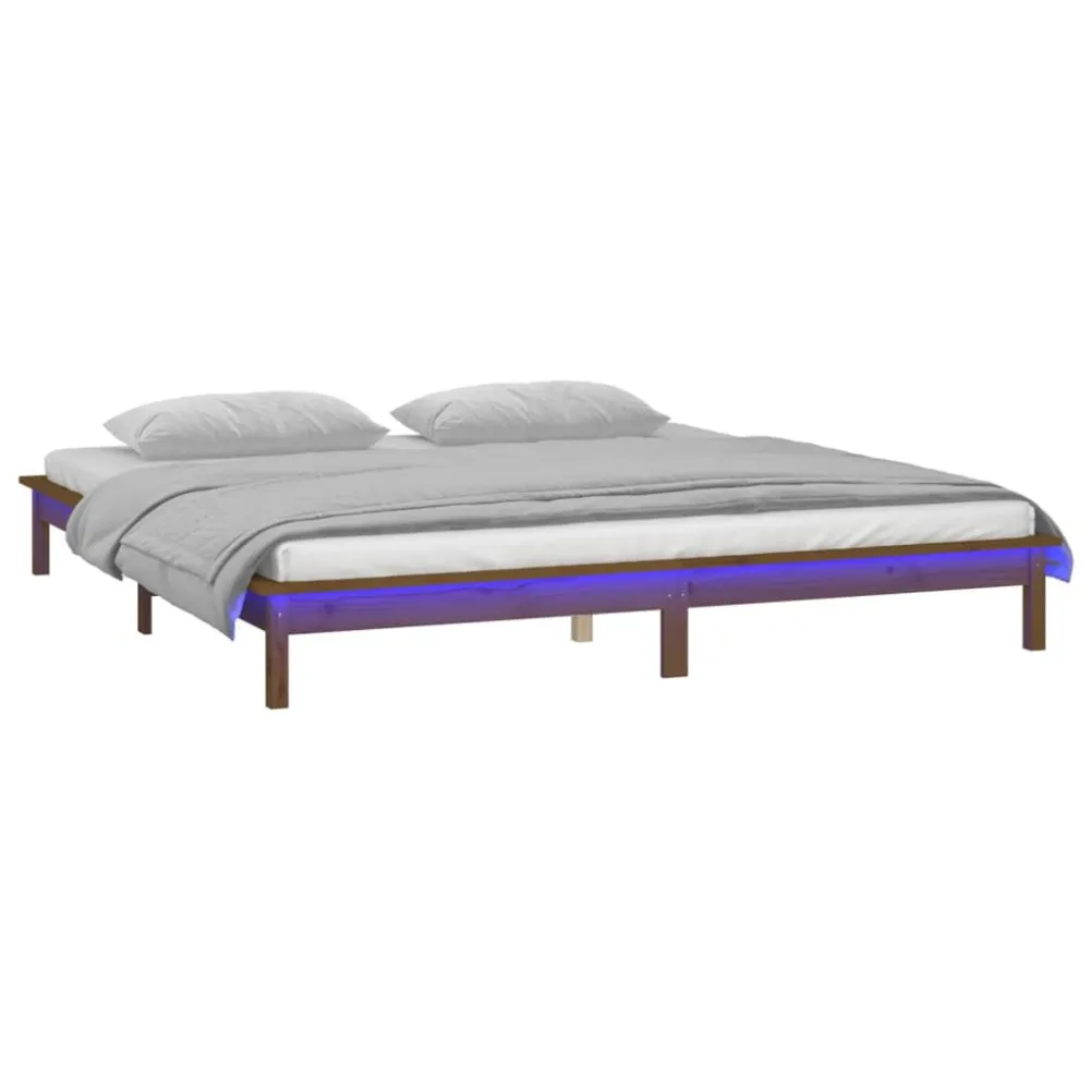 Bedframe LED massief hout honingbruin 140x190 cm