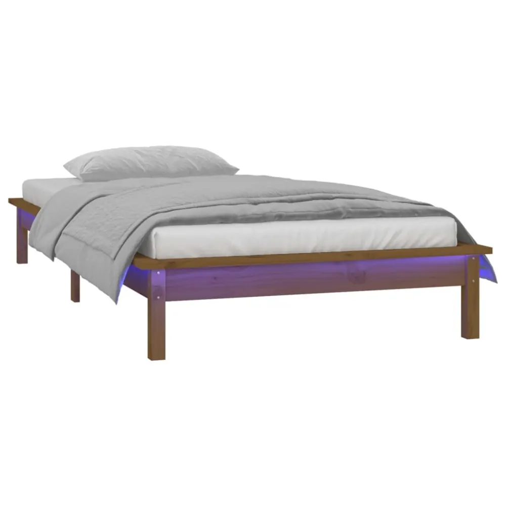 Bedframe LED massief hout honingbruin 90x190 cm