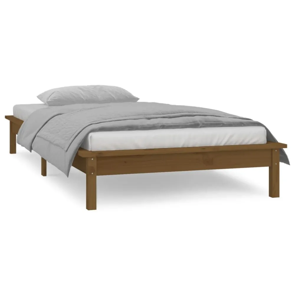 Bedframe LED massief hout honingbruin 90x190 cm