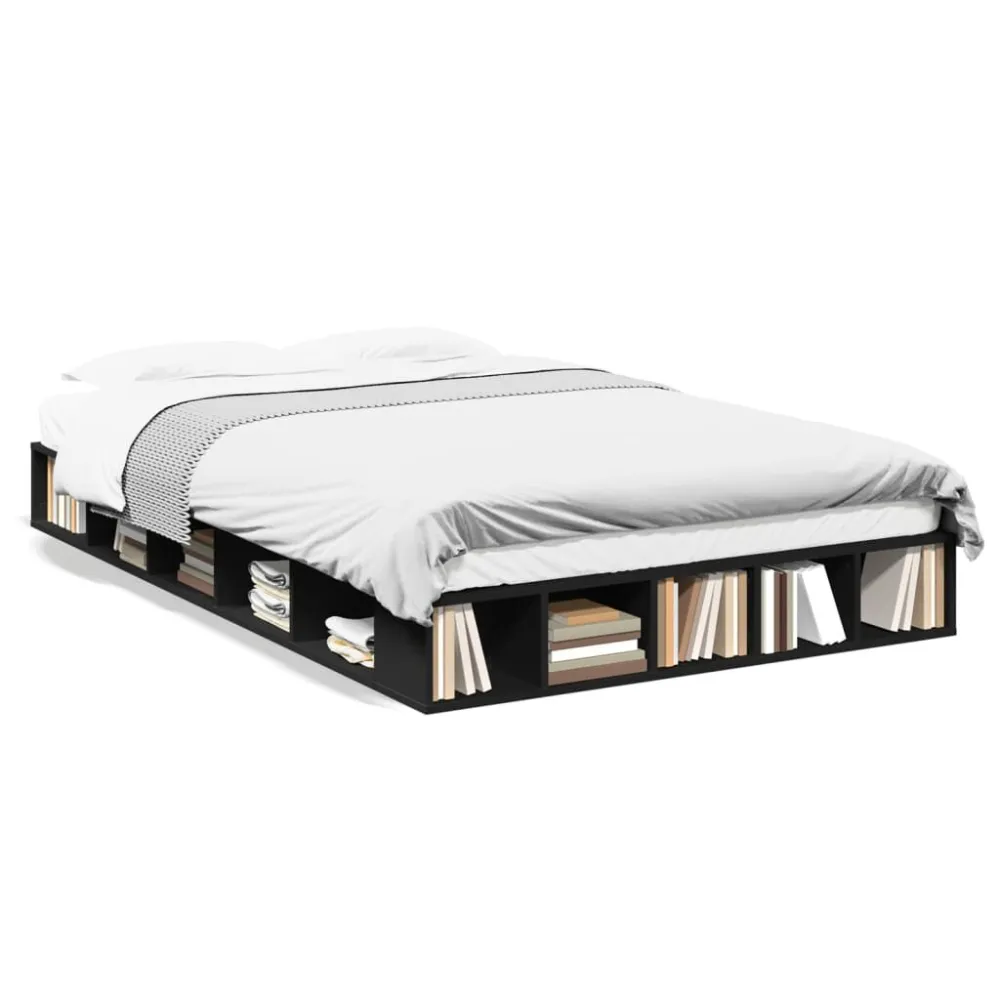 Bedframe LED massief hout zwart 140x190 cm