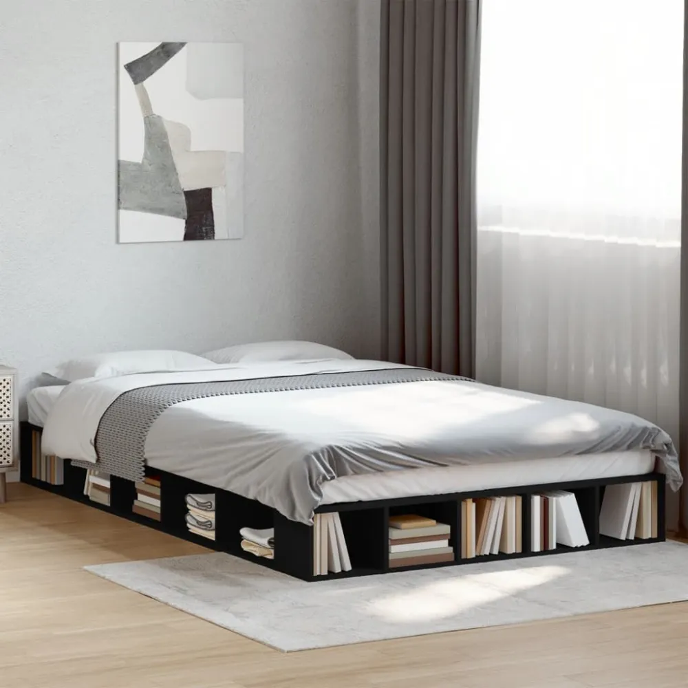 Bedframe LED massief hout zwart 140x190 cm