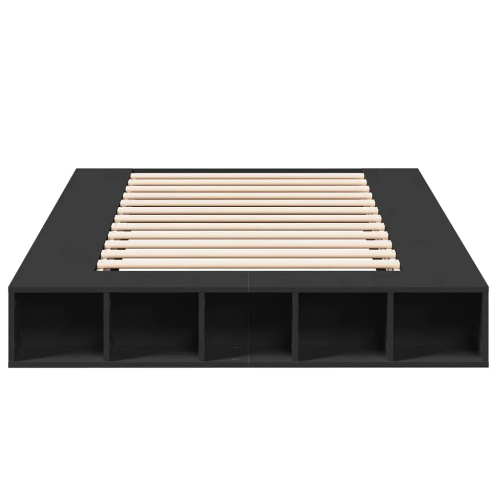 Bedframe LED massief hout zwart 140x190 cm