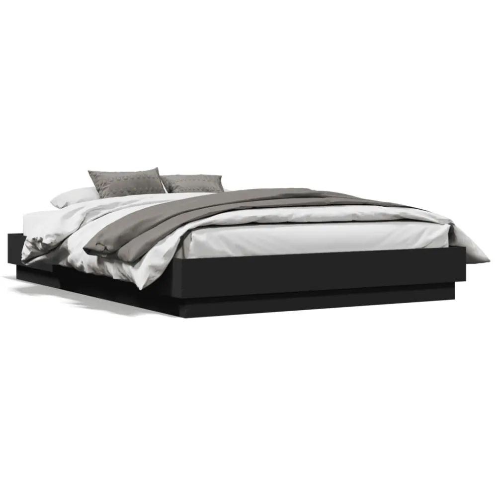 Bedframe LED massief hout zwart 140x190 cm
