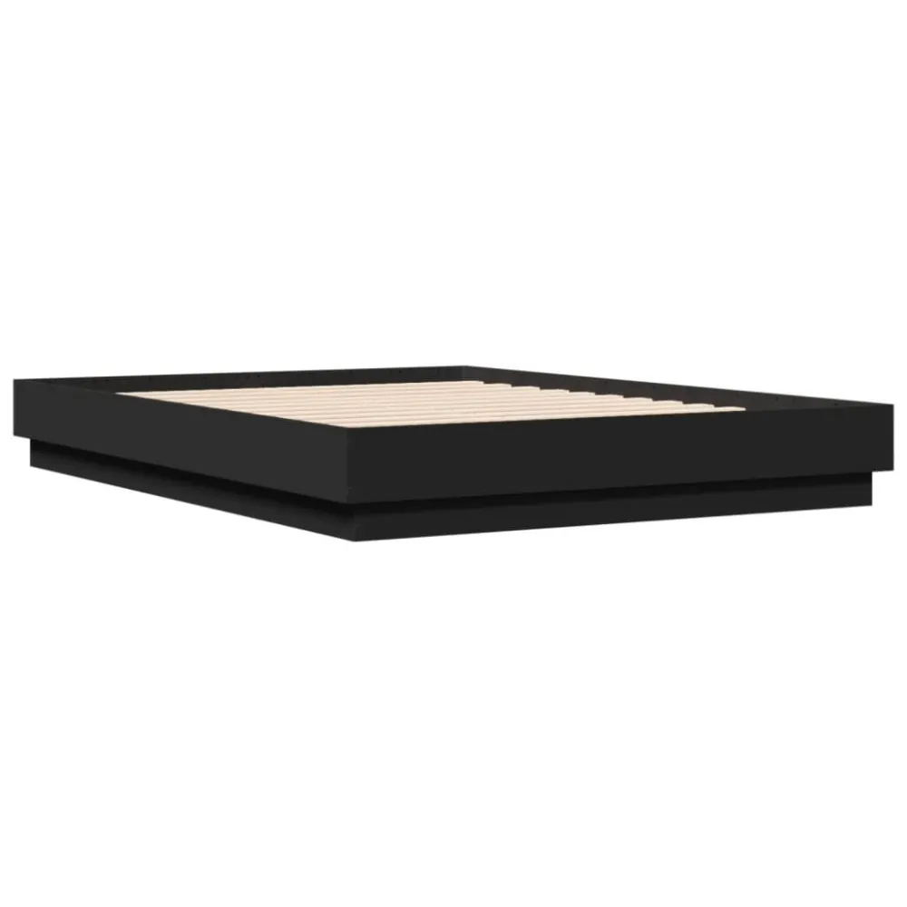 Bedframe LED massief hout zwart 140x190 cm