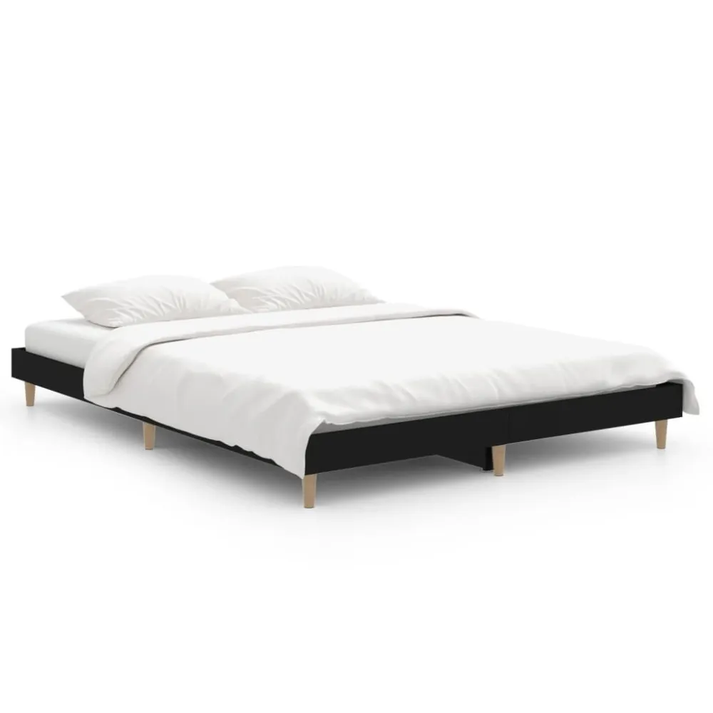Bedframe LED massief hout zwart 140x190 cm