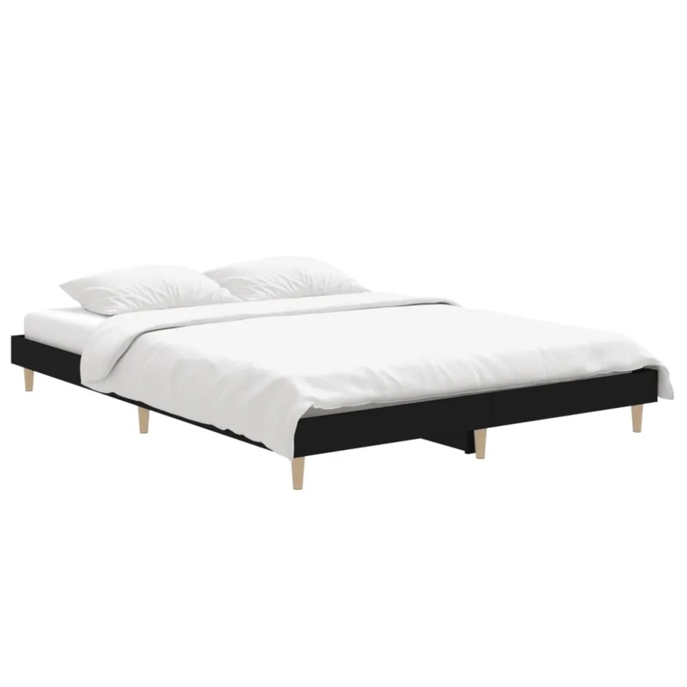 Bedframe LED massief hout zwart 140x190 cm