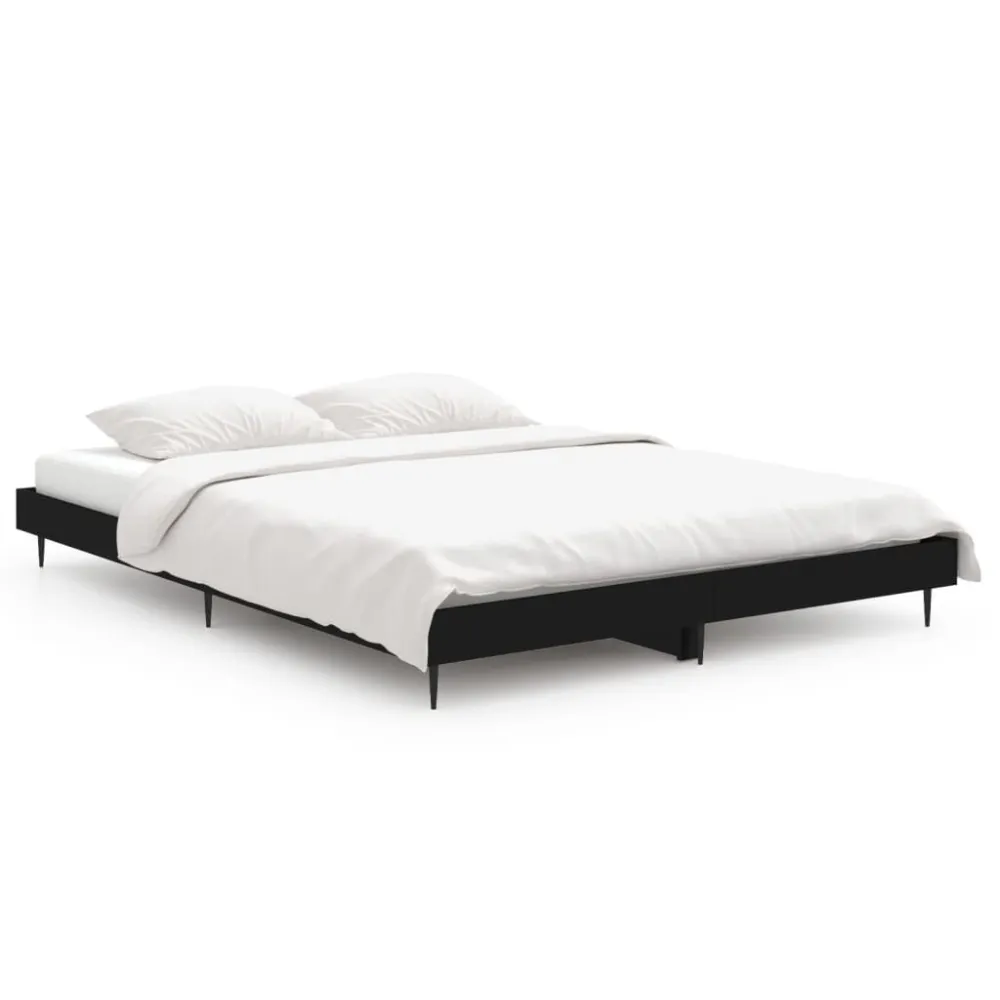 Bedframe LED massief hout zwart 140x190 cm