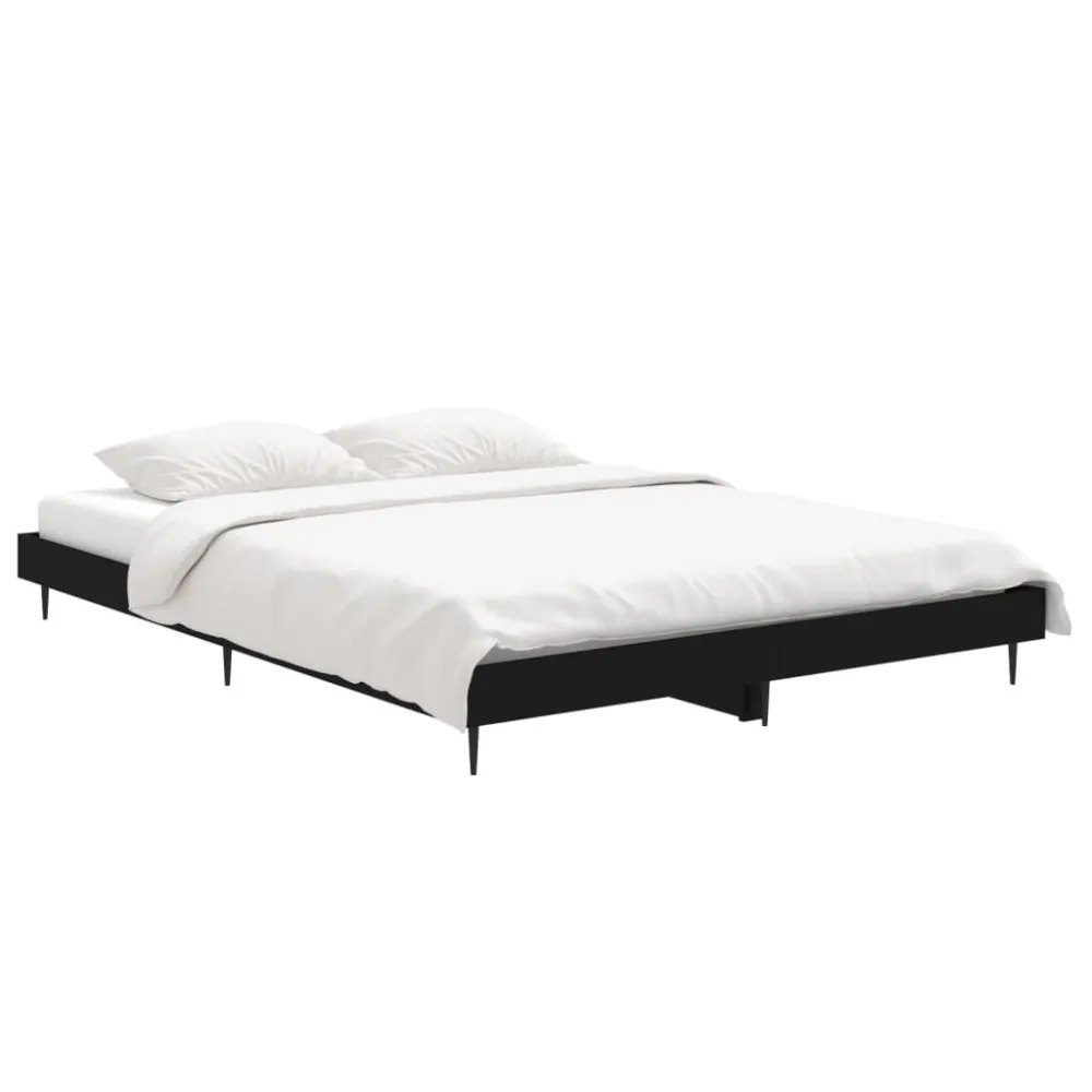 Bedframe LED massief hout zwart 140x190 cm