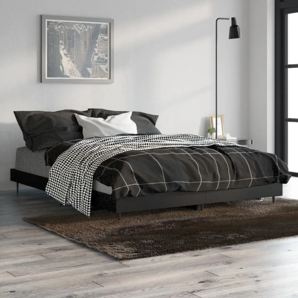 Bedframe LED massief hout zwart 140x190 cm