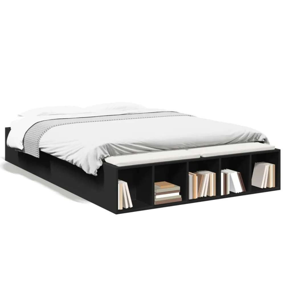 Bedframe LED massief hout zwart 140x190 cm