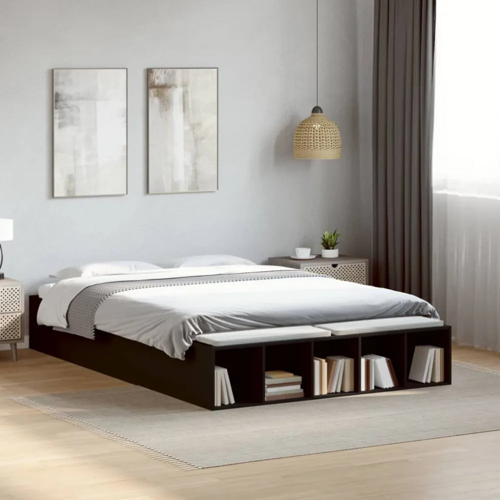 Bedframe LED massief hout zwart 140x190 cm
