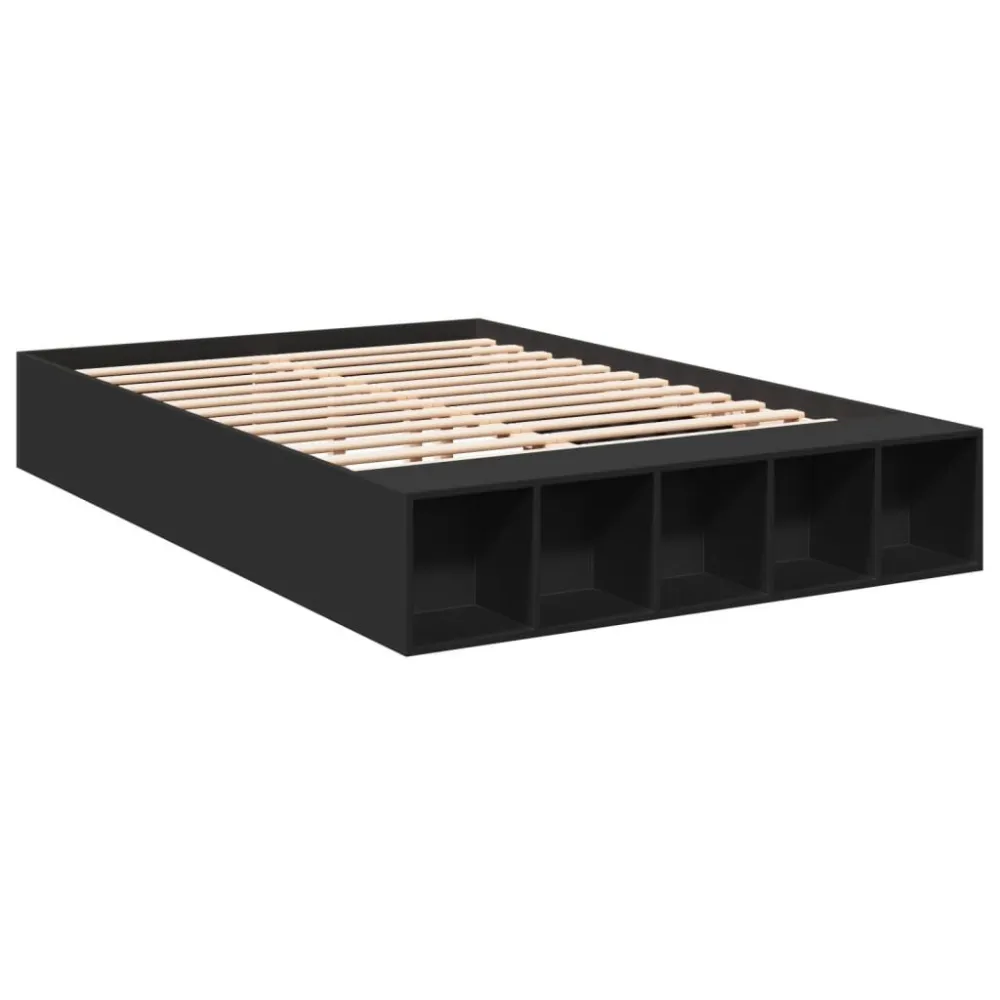 Bedframe LED massief hout zwart 140x190 cm