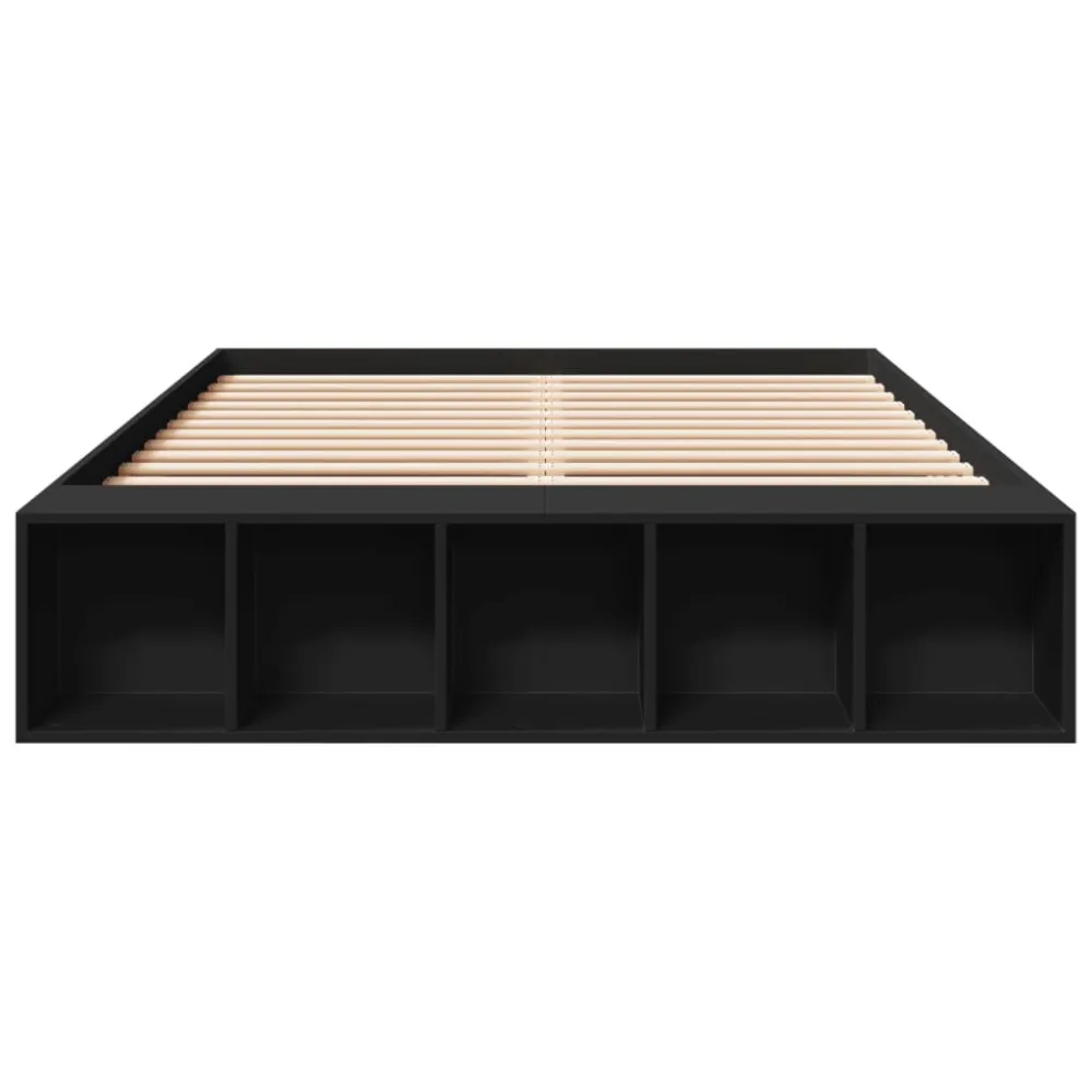 Bedframe LED massief hout zwart 140x190 cm