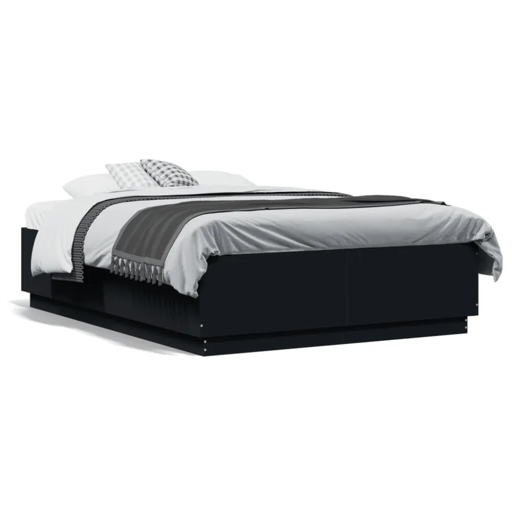 Bedframe LED massief hout zwart 140x190 cm