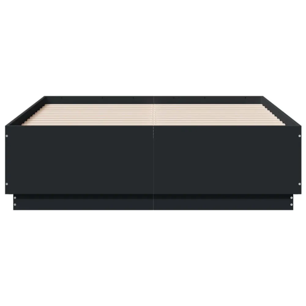 Bedframe LED massief hout zwart 140x190 cm